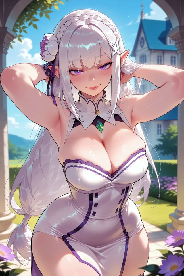 Emilia — Re Zero Kara Hajimeru Isekai Seikatsu, planche 7. ahegao, anal, big ass, big breasts, blowjob, butt plug