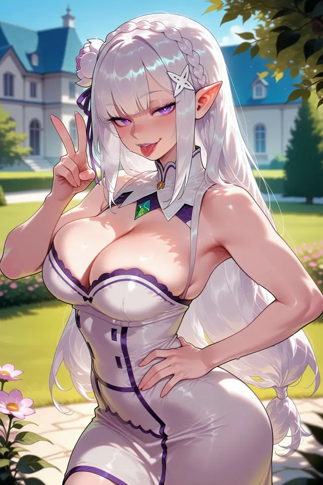 Emilia — Re Zero Kara Hajimeru Isekai Seikatsu, planche 9. ahegao, anal, big ass, big breasts, blowjob, butt plug