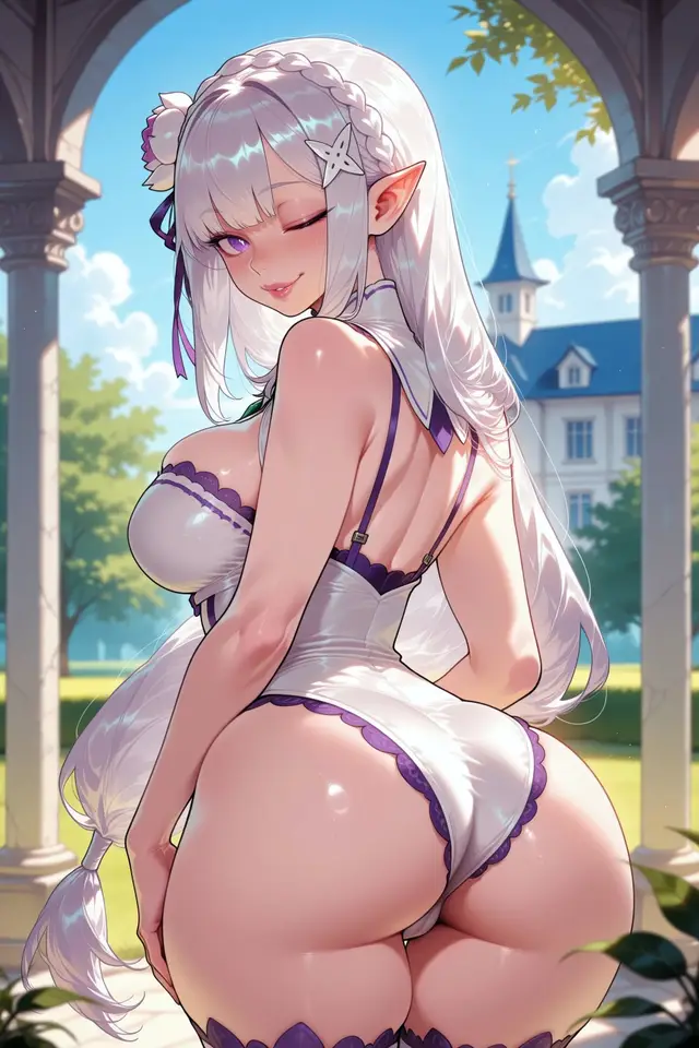 Emilia — Re Zero Kara Hajimeru Isekai Seikatsu, planche 16. ahegao, anal, big ass, big breasts, blowjob, butt plug