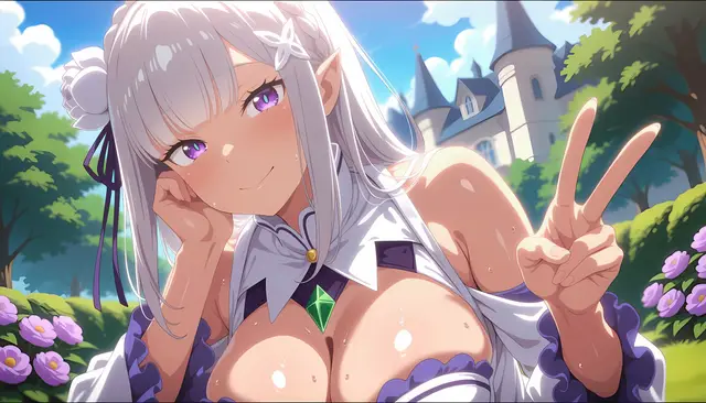 Emilia, Subaru Natsuki — Re Zero Kara Hajimeru Isekai Seikatsu, planche 10. ahegao, anal, big ass, big breasts, blowjob, deepthroat