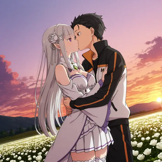 Emilia, Subaru Natsuki — Re Zero Kara Hajimeru Isekai Seikatsu, planche 2. ahegao, big ass, big breasts, blowjob, deepthroat, elf