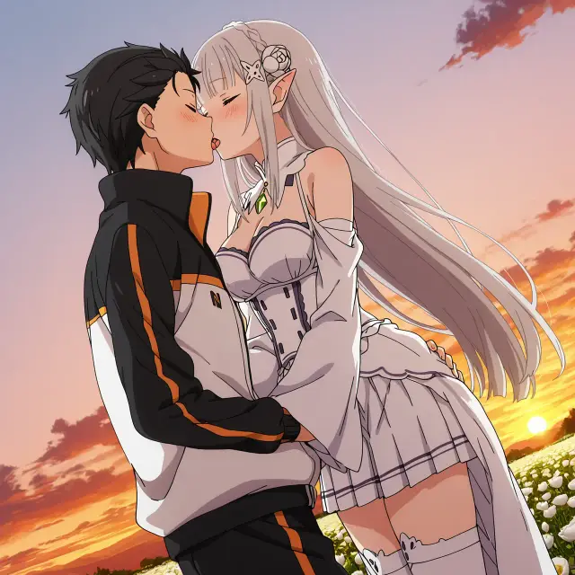 Emilia, Subaru Natsuki — Re Zero Kara Hajimeru Isekai Seikatsu, planche 3. ahegao, big ass, big breasts, blowjob, deepthroat, elf