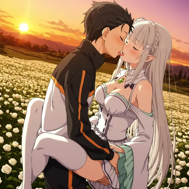 Emilia, Subaru Natsuki — Re Zero Kara Hajimeru Isekai Seikatsu, planche 6. ahegao, big ass, big breasts, blowjob, deepthroat, elf