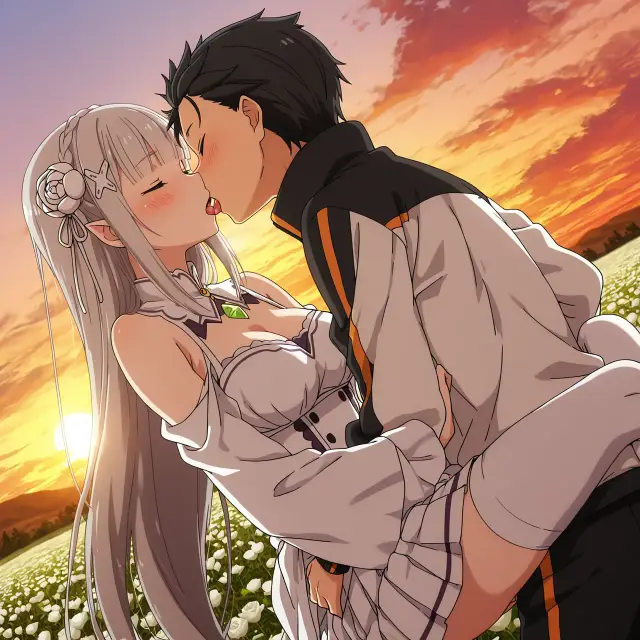 Emilia, Subaru Natsuki — Re Zero Kara Hajimeru Isekai Seikatsu, planche 11. ahegao, big ass, big breasts, blowjob, deepthroat, elf
