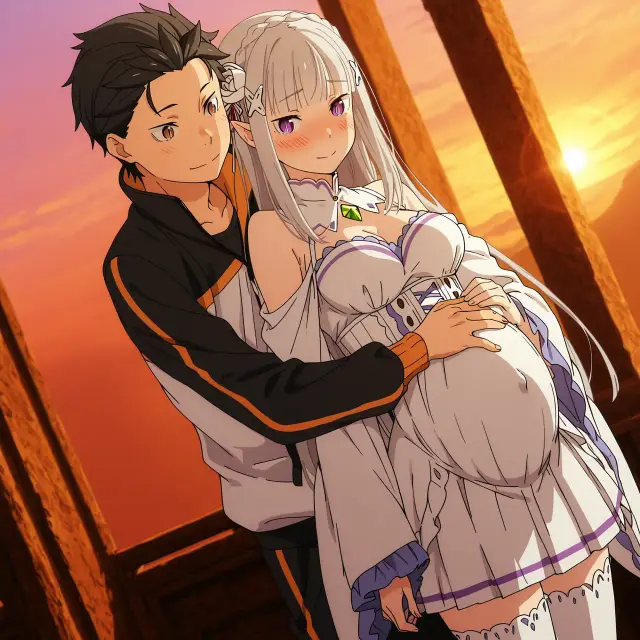 Emilia, Subaru Natsuki — Re Zero Kara Hajimeru Isekai Seikatsu, planche 157. ahegao, big ass, big breasts, blowjob, deepthroat, elf